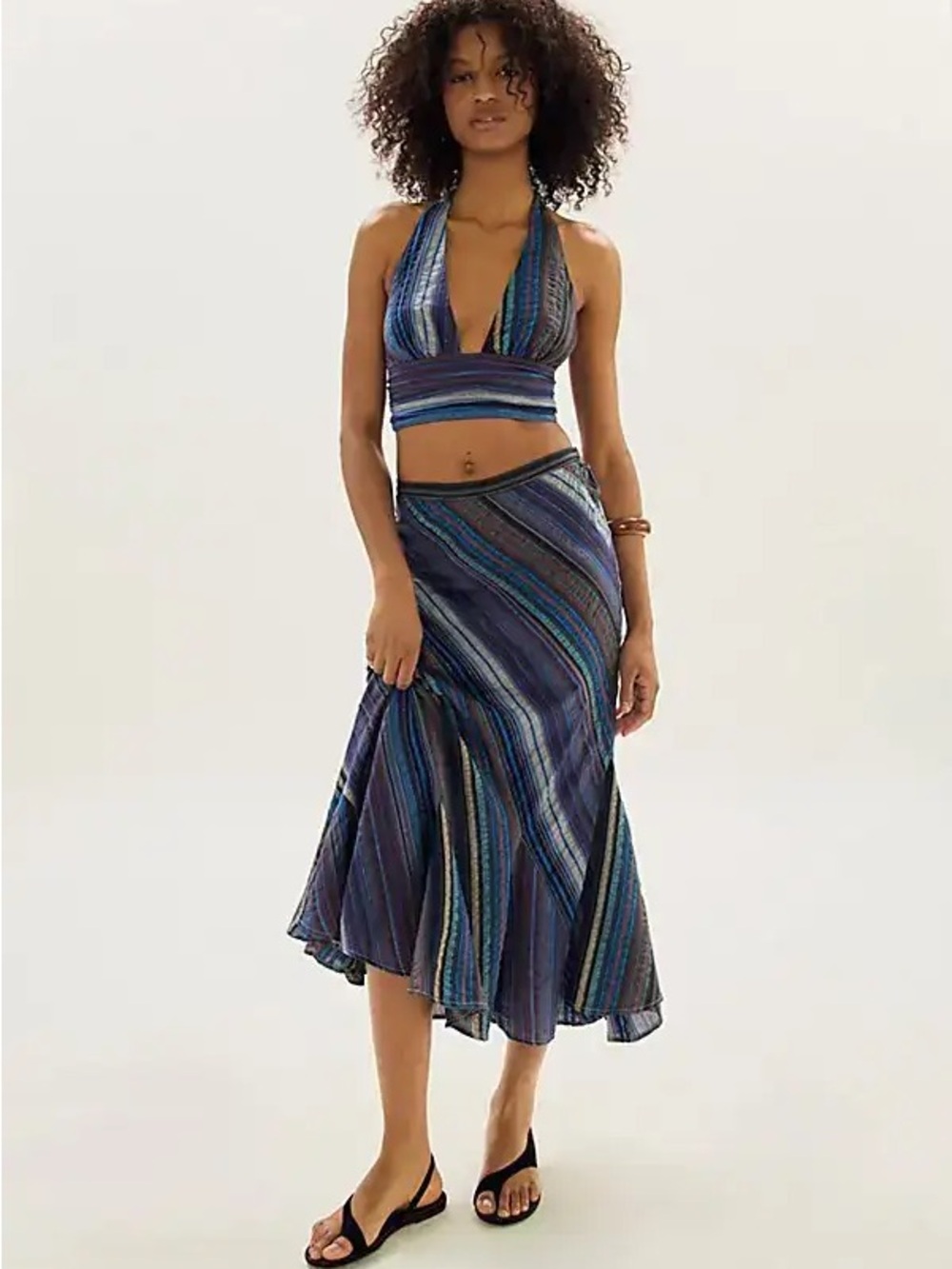 NWT Free People Sedona Stripe Midi Set - Skirt & Halter Crop Top Size XS